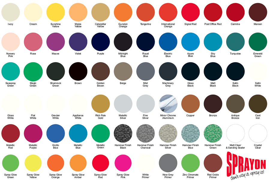 Spray Paint Colour Chart
